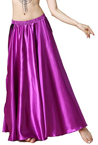 Pannello in raso Split Gonna danza del ventre Costume tribale Due Spacco Laterale Lunga Swing Gonna Viola, Viola, Taglia unica