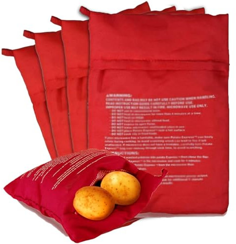 5 Piezas Patatas Microondas Bolsa,Bolsas Cocinar Patatas Para Microondas Cocer Patatas En Microondas Tortillas Bolsa De Cocina Perfecto Patatas Sólo En 4 Minutos (24X19cm, Rojo)