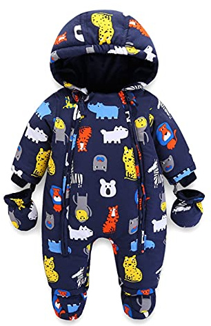 Lobmouse Bambino Tute da Neve Inverno Pagliaccetto Body con Cappuccio Infantile Jumpsuit Ragazza Ragazzi Tuta Footies con Guanti Spesso Tutine Neonato Maniche Lunghe per 18-24 Mesi