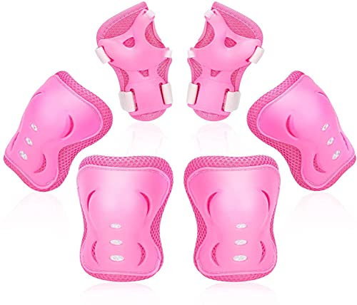 Kindersport Schutzausrüstung Set, 3-in-1-Knieschoner | Ellbogenschützer | Handgelenkschutz für 6-16 Jahre Kinder, Schonerset für Anfänger im Reiten Skating Rollerblading Inlineskating Roller (Rosa)