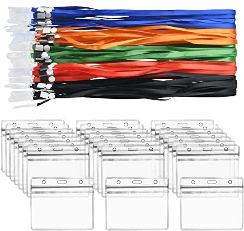 50Sets Namensschilder mit Schlüsselband Ausweishülle Kartenhalter Kartenhülle Ausweishalter Karten Schutzhülle Schlüsselband Personalisiert Kartenhüllen Transparent Kartenschutzhülle Ausweishüllen