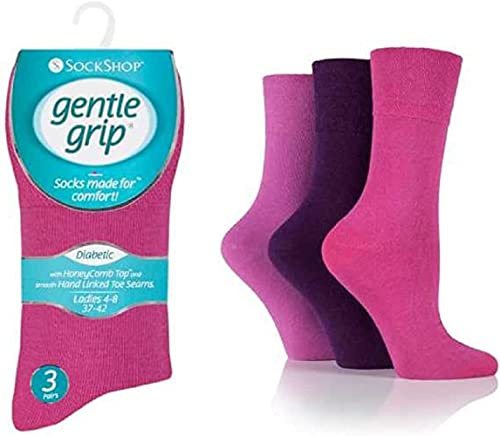 Gentle Grip Chaussettes non élastiques pour diabétiques, Violet, 32-36
