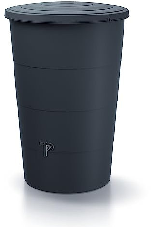Réservoir pour eau de pluie lisse 160L | Ø60 x 87,8 cm | Inclus robinet et système de collecte d'eau | Réservoir de jardin | Couleur Noir Design moderne