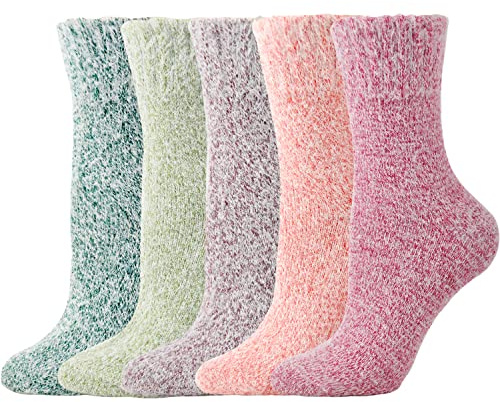 Marchare Women Wool Warm Thick Fluffy Socks Winter Fuzzy Cozy Socks For Women Pink/Dark Pink/Light Green/Dark Green/Liner Brown 8-11