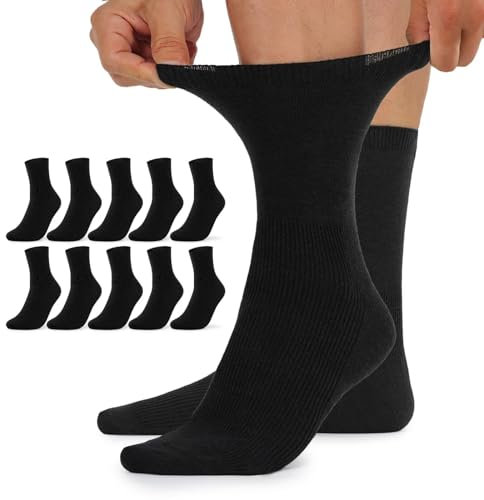 TUUHAW Diabetikersocken Herren 43-46 Diabetiker Socken Damen 10 Paar ohne Gummibund Comfort Baumwolle Schwarz Warm Mit Komfortbund Herrensocken Gesundheitssocken ohne Bund