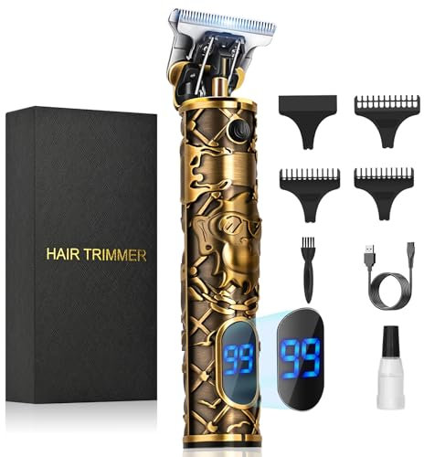 YiLFo Haarschneidemaschine Profi, Barttrimmer Herren Elektrisch Bartschneider, Wiederaufladbar LED Anzeige T Blade Trimmer, Detailer Haarschneider Kabelloser Langhaarschneider für Friseure Familie