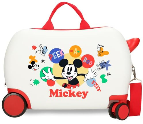 Joumma Bags Disney Mickey Peek a Boo, valigia per bambini, realizzata in ABS, quattro ruote doppie a rotazione multidirezionale, chiusura a combinazione laterale, interno con due scomparti., bianco,