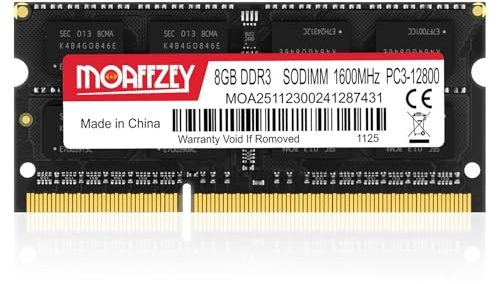 Moaffzey 8GB DDR3 RAM 1600MHz PC3-12800 CL11 Laptop Memory SODIMM, 204-Pin 1.35V/1.5V 2Rx8 Dual Rank Non-ECC Unbuffered Laptop Notebook RAM Upgrade - Black