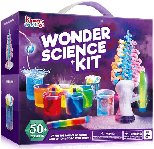 KLEVER KITS 50+ Experimente für Kinder, Kristallbaum Chemiebaukasten, STEM Aktivitäten Spielzeug Ab 8 Jahren, Geschenk für Jungen 7 Jahre Mädchen