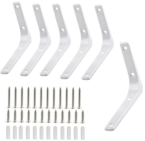 6 Pcs Metal Shelf Brackets - Corner Brace Angle Bracket Shelf Support - Wall Hanging 100mm*100mm, Bright White Finished
