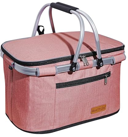 ABIUBIU Borsa termica per la spesa, grande cestello termico isolato, borsa per il pranzo, scalda ufficio, supporto laterale con 2 manici, supporto verticale (rosa salmone)