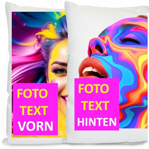 Kiwistar - Fotokissen Bezug 40x40 cm weiß - selbst gestalten - beidseitig - mit Foto und Wunschtext - individuell Bedruckt - personalisiert - Geschenkidee - Kopfkissen - Fotogeschenk