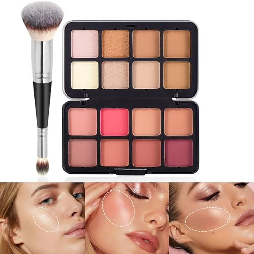 Joyeee 16 Farben Blush Contouring Highlighter Palette mit Pinsel, Rouge Bronzer Eyeshadow Puder Wasserfest Long Wearing Makeup Palette für Mädchen Frauen für Gesicht Wange Auge Körper