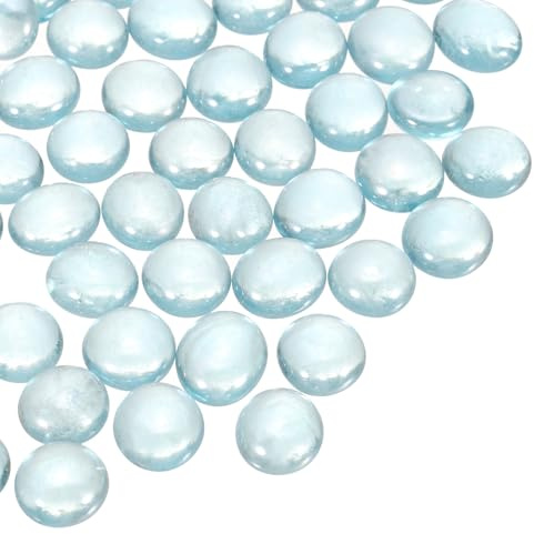 QUARKZMAN glaspärlor, 100 stycken platta glas-ädelstenar ljusblå 500 g (12–14 mm) glas kulor småstenar för vasfyllmedel akvarium dekor gör-det-själv hantverk