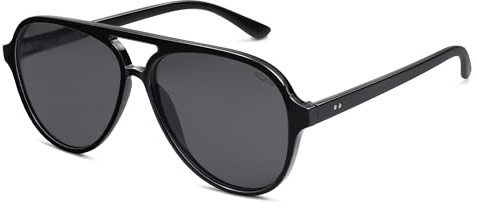 SOJOS Classic Polarized Aviator Sunglasses for Women Men, Retro Trendy Aviators Shades SJ2201, Black/Dark Grey