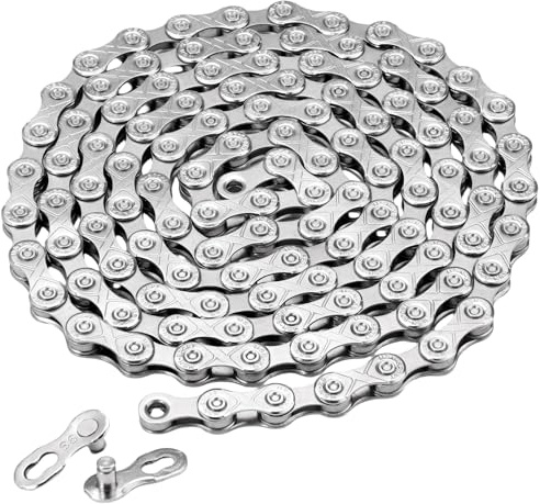 Cykelkedja, 9 fack, 116 länkar, cykelkedja, mountainbikekedja i rostfritt stål, X9 cykelkedja, kompatibel med Shimano/Campagnoio 9-växlad -MTB/racercykel (silver)