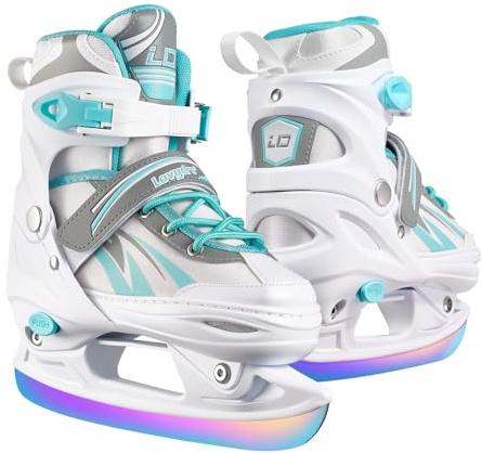 Lovydro Boys Ice Skates for Kids Girls, Adjustable Kids Iceskates for Teen Youths, Toddler Ice Hockey Skates for Beginners, Ice Skating Shoes with Stylish Stainless Steel Blades, White Blue