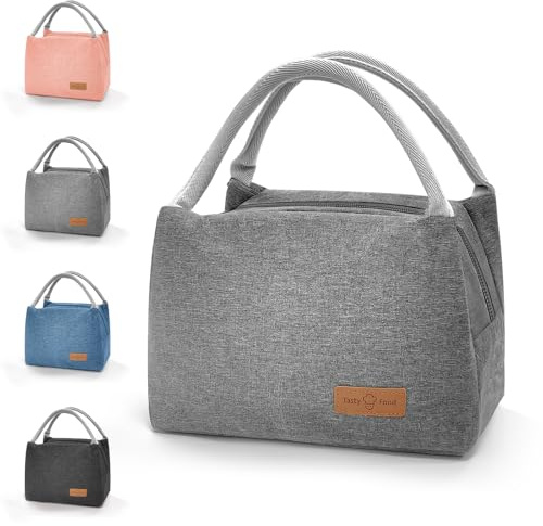 TAIVIN Bolsa Isotermica Pequeña,Tartera Comida Trabajo,Bolsa para el Almuerzo Aislada con Forro Interior de Aluminio para el Colegio,la Oficina,el Picnic y Viajes Cortos (Gris,L)
