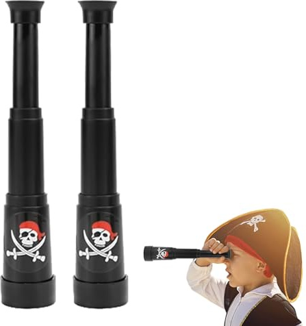 Set di 2 binocoli da pirata per bambini, binocolo per bambini, giocattolo da pirata, da 6 a 14 cm, telescopico, per compleanni per bambini