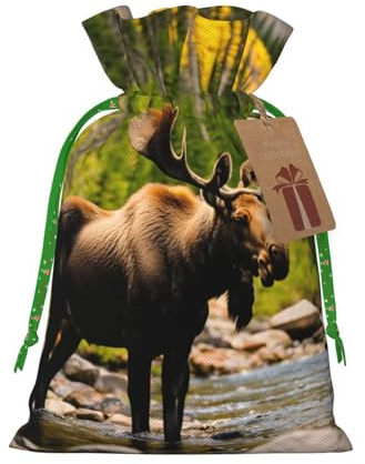 Bolsas de regalo de Navidad con estampado de alce y oso de ciervo, saco festivo de Navidad, fiesta de cumpleaños, embalaje de regalo