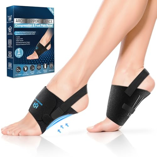Healrecux Arch Support Braces for Plantar Fasciitis Relief, Adjustable Arch Support Compression Bands, Orthotic Support Sleeves with Gel Pads for Feet Flat, Fallen & High Arches, Foot Pain Support