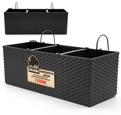 BigDean 2 Stück Blumenkasten mit Wasserspeicher und Anzeiger sowie passenden Haltern 50cm