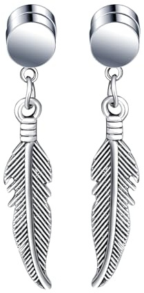 MicVivien Pendientes Magnéticos con Colgantes de Pluma para Hombre y Mujer, Acero Inoxidable Aretes Pendientes Clip Hipoalergenicos