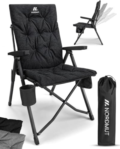 NORDMUT® Silla de Camping Premium Plegable con Respaldo Alto – Ajustable en 4 Posiciones – Cómoda Silla de jardín con Capacidad de 140 kg para Camping y Outdoor (Antracita 1x)