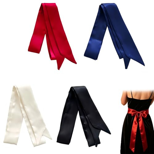 4 Pezzi Cintura Donna in Raso, cintura in raso 5x200cm Multicolore Vestito | Fascia Lunga Ideale come sciarpa lunga per vestito, costume bavarese fascia Raso lucido morbido, versabile per ogni occasione
