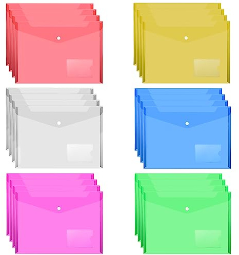 Plastic Envelopes Wallets, MerryNine 24 Pack A4 Colorful Document Folder, for School Home Work Office Organization