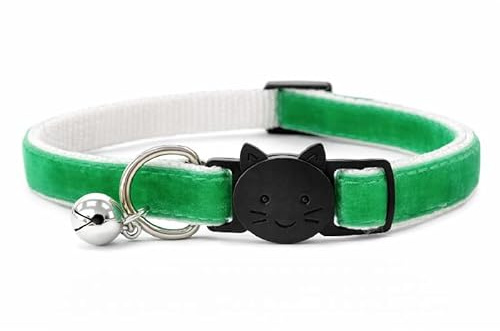 Sammet katt/kattunge halsband – säker snabbutlösning krage | justerbar för att passa de flesta inhemska katter/kattungar (välj lämplig storlek) (grön sammet, kattunge krage (15 cm - 23 cm)