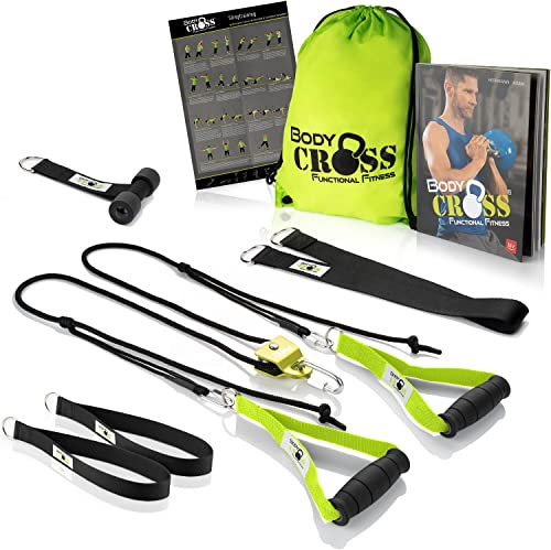 BodyCROSS Premium Schlingentrainer mit Umlenkrolle für zuhause| Sling Trainer Set mit Befestigung und Türanker | Krafttraining Made in Germany | geprüft und Zertifiziert | 10 Jahre Garantie