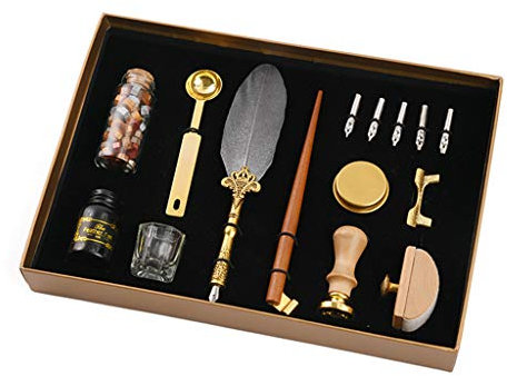 BELTI Retro-Kalligraphie-Feder, Feder-Dip-Stift mit Wachssiegel-Stempelhalter, Geschenkbox