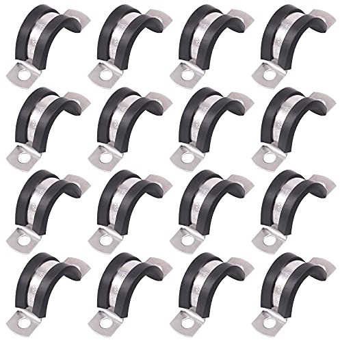 Glarks Lot de 16 colliers de serrage en U 2 trous 20 mm en acier inoxydable 304 avec coussin en caoutchouc rigide pour fixation de tube de tuyau (20 mm)