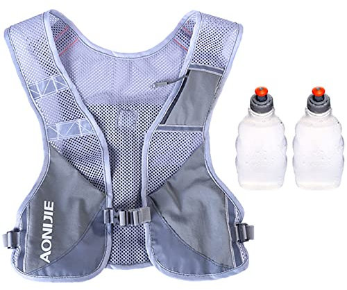 Ultraleicht Reflektierender Trinkrucksack Rucksack Trinkweste Marathon Running Rucksack für Damen Herren (Grau - mit 2 250ml Flaschen)