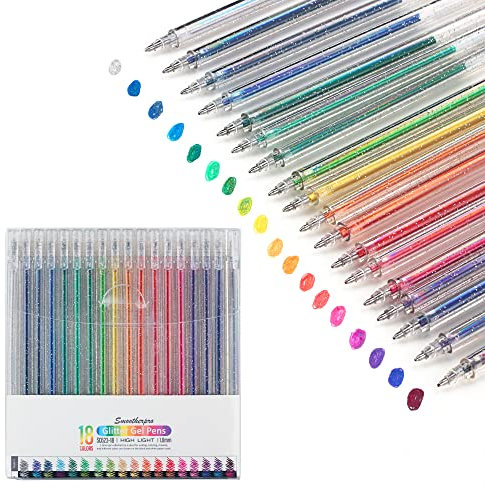 SMOOTHERPRO Metallic Gelstifte | Glitzer Gelstifte Set | 18 Stück Gelschreiber | für Künsterbedarf, Erwachsene Malbücher, Zeichnen, Skizzieren, basteln usw(SC623-18) | 1,0 mm Spitze | 18 Farben