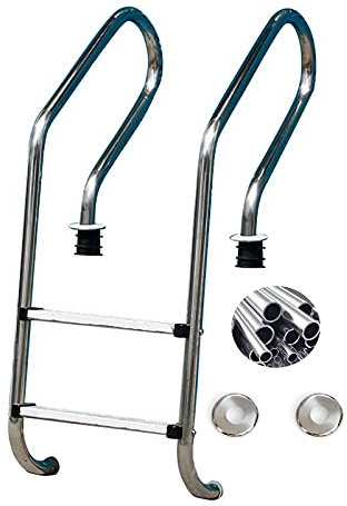 Lsoiup Edelstahl Poolleiter Eingebaute Schwimmbeckenleiter mit 2 integrierten rutschfesten Stufen Poolschiene 200 kg Tragfähigkeit für in Bodenpools Heavy Duty