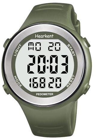 Hearkent Reloj podómetro Resistente al Agua para Personas Mayores sin Bluetooth, sin Necesidad de aplicación, con Contador de Pasos, calorías y números Grandes LCD (Verde)