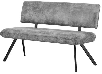 B&D home Sitzbank Juna, Esszimmerbank 160cm gepolstert mit Rückenlehne Metallgestell für Esszimmer, Flur, Garderobe, Industrial modern Design, Wildleder Optik Grau, 11310-160-GRAU