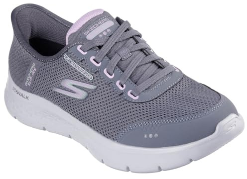 Skechers Mujer Go Walk Flex Clear Creek Slip-In ENTRENADOR, Charcoal Textile/Lavender Trim, 39 EU