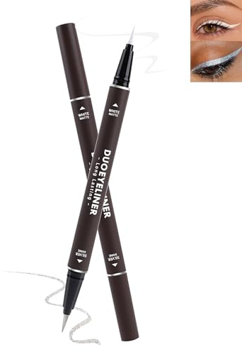 Eyeliner Blanc et Argent 2 en 1, Eye Liner à Double Extrémité Liquide Hautement Pigmenté Waterproof,Colourful Matte Eyeliner, Anti-Taches Fard à Paupières Scintillant Maquillage pour Les Yeux-01