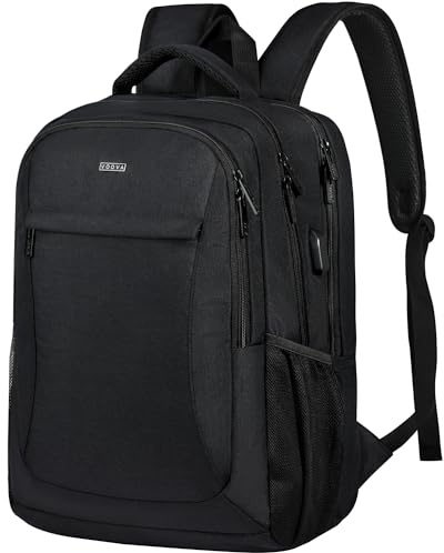 Voova Travel Laptop Backpack for Women & Men, Lightweight Business Rucksack Work Bag with USB Charging Port, Anti Theft Backpack Waterproof Slim School Rucksack Fits 15.6 Inch Laptop, Black