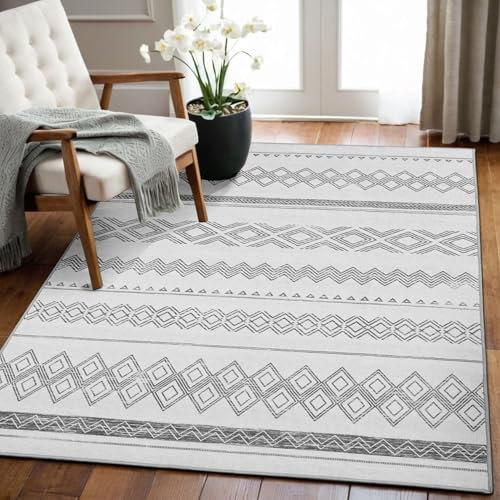 TTelephant Maschinenwaschbarer Teppich, 7,6 x 12,7 cm, auslaufsichere Oberfläche, rutschfeste Unterseite, gemütliche, weiche Kunstwolle, bedruckter Teppich, Eingangsbereich, 7,6 x 12,7 cm,