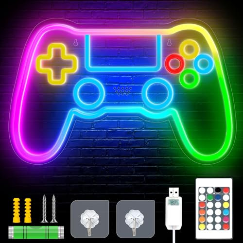 Rysker Neon Signs for Wall Decor with 200+ RGB lights, Remote & APP Control Neon Sign Gaming Accessories for Room Decor, Gamepad Light Sign for Bedroom Wall