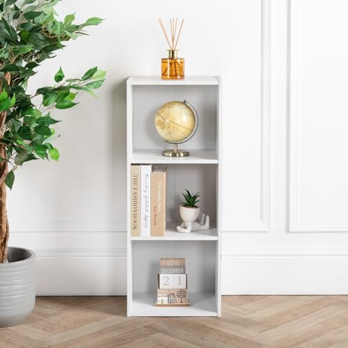 Cube Bookshelf White Wooden Storage Organiser Wooden Shelving Unit Open Bookcase Shelf For Home Living Room Office Bedroom Furniture (White, 3 Tier)