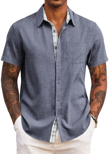 COOFANDY Camisa Hombre Manga Corta Regular Fit Verano Casual Ligera para Playa Vacaciones Azul Oscuro XXXL