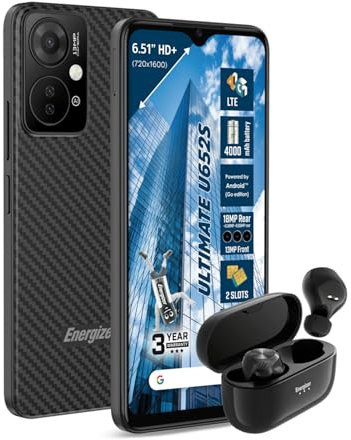 Energizer Pack U652S - Smartphone 4G Débloqué 6.5 Android 13, 64Go ROM, 2Go RAM, Batterie 4000mAh - Version Europe + Écouteurs Bluetooth Inclus – Double SIM, Pack Idéal Mobilité, Audio et Performance