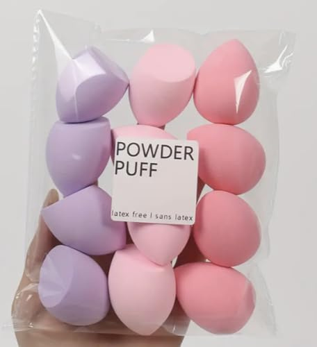 Makeup Sponge, 12 Piece Beauty Blender Make Up Sponge for Foundations, Powder Liquids, Etc., Face Sponge Comes In 3 colours and 2 shapes