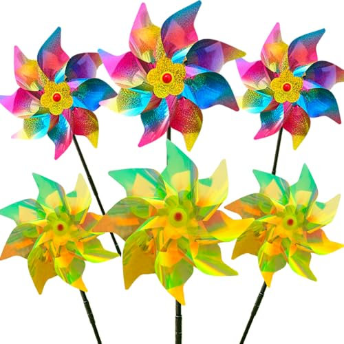 6 Stücke Vogelabwehr Reflektierende Windmühle, Taubenabwehr, Windmühle Balkon,Windräder Vogelabwehr, für Farm, Hofes, Garten, Obstgarten, Dach (Farbe-C)