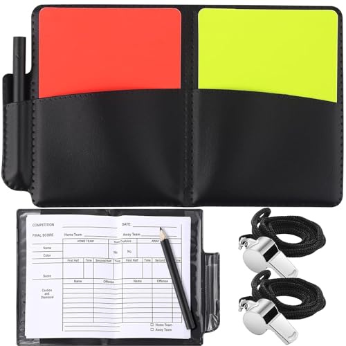 FLZONHUT Set D'Arbitrage Football,Ensemble de Cartes d'Arbitre avec 2 Métal Sifflet Arbitre,Carton Rouge et Jaune,Crayon,Arbitre Card Set pour Football Basketball Scolaires Sports Jeu